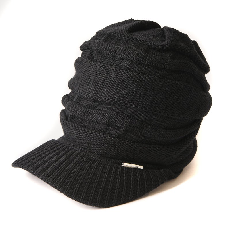 CHARM Mens Brimmed Knit Beanie - Womens Summer Slouchy Beanie Visor Hat Winter Slouch Knit Hats Warm Baggy Caps Black - Image 1